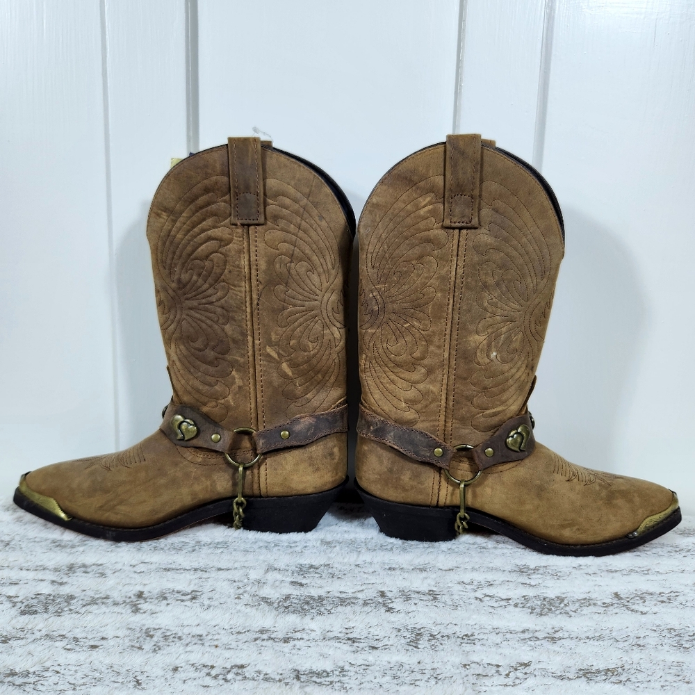 NWT Masterson Western Tan Brown Leather Cowboy Boots RB920 | Women's Size 7 - Picture 6 of 13